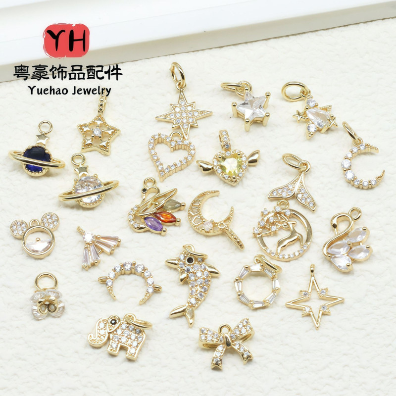14k Gold-plated Zircon Accessories Stars and Moon Butterfly Love Small Pendant Diy