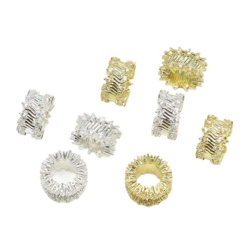 18k Gold-plated High Color Retention Zircon Large Hole Spacer Beads Passepartout Wheel