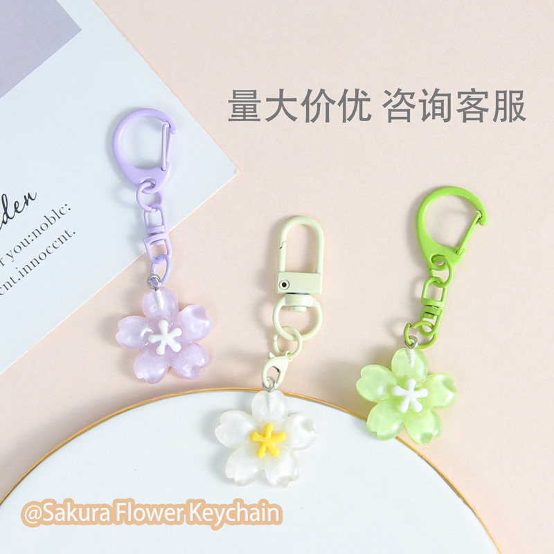 Colorful Girly Heart Cherry Blossom Keychain Cute Little Fresh Transparent Flower Pendant