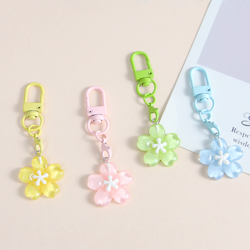 Colorful Girly Heart Cherry Blossom Keychain Cute Little Fresh Transparent Flower Pendant