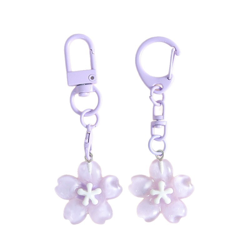 Colorful Girly Heart Cherry Blossom Keychain Cute Little Fresh Transparent Flower Pendant