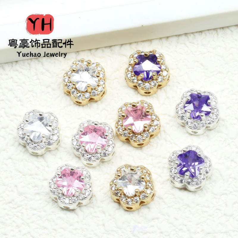14k Gold-filled High Color Retention Zircon Square Beads Flower Loose Diy String Crystal