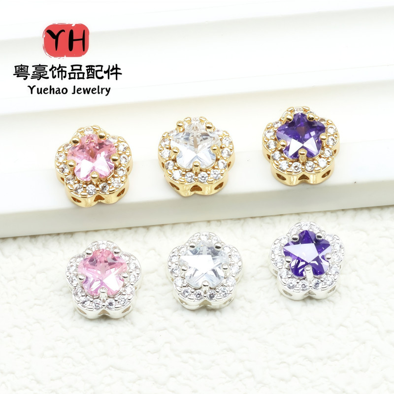 14k Gold-filled High Color Retention Zircon Square Beads Flower Loose Diy String Crystal