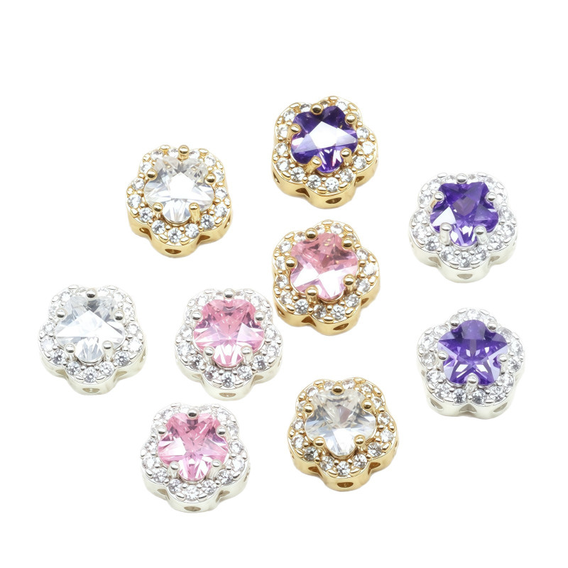 14k Gold-filled High Color Retention Zircon Square Beads Flower Loose Diy String Crystal