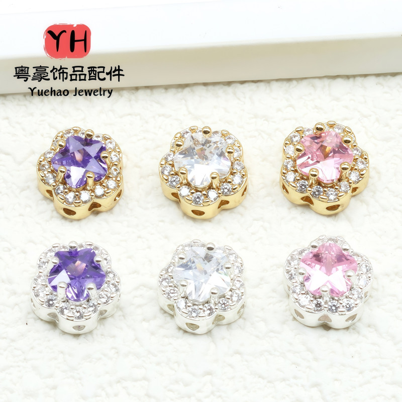 14k Gold-filled High Color Retention Zircon Square Beads Flower Loose Diy String Crystal