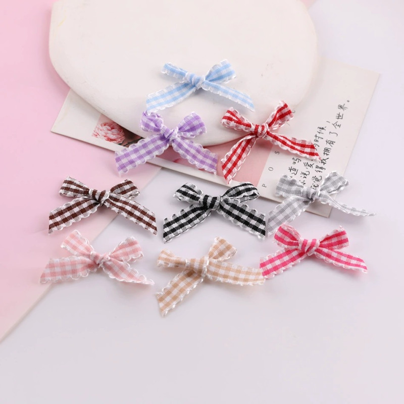 Sweet Colorful Plaid with Lace Bow Diy Handmade Hair Hoop Hairpin Jewelry Accessories