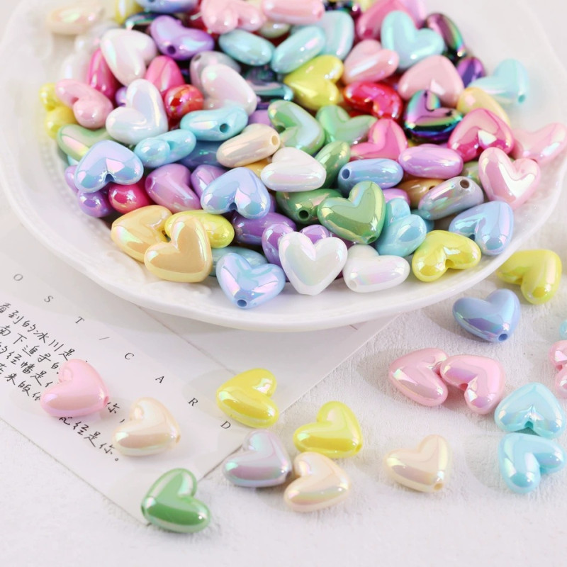Solid Color Plated Acrylic Love Diy Beads Colorful Heart Loose Bead Necklace Mobile Phone