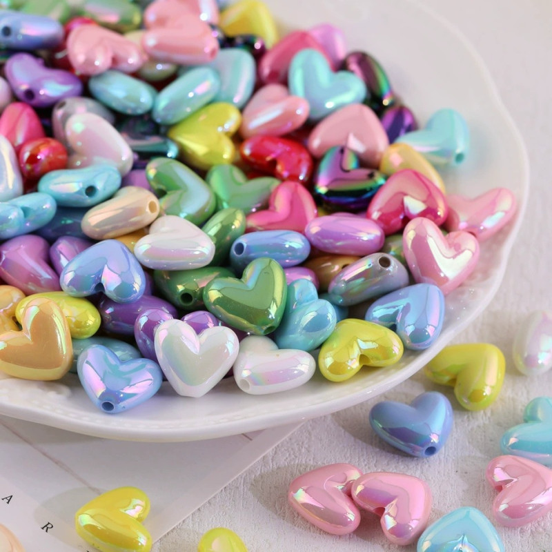 Solid Color Plated Acrylic Love Diy Beads Colorful Heart Loose Bead Necklace Mobile Phone