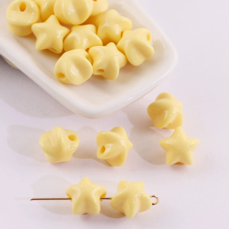 Candy Color Acrylic Three-dimensional Five-pointed Star Straight Hole Loose Beads Diy
