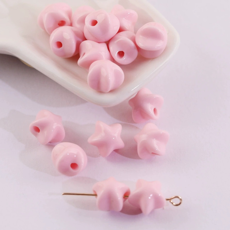 Candy Color Acrylic Three-dimensional Five-pointed Star Straight Hole Loose Beads Diy