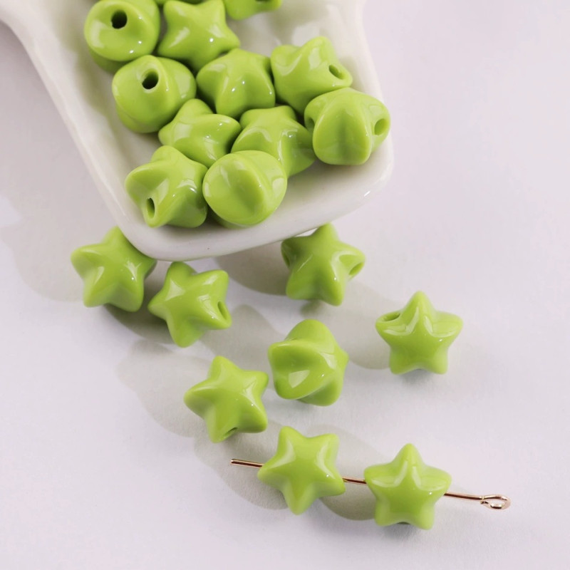 Candy Color Acrylic Three-dimensional Five-pointed Star Straight Hole Loose Beads Diy
