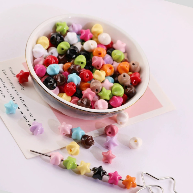 Candy Color Acrylic Three-dimensional Five-pointed Star Straight Hole Loose Beads Diy