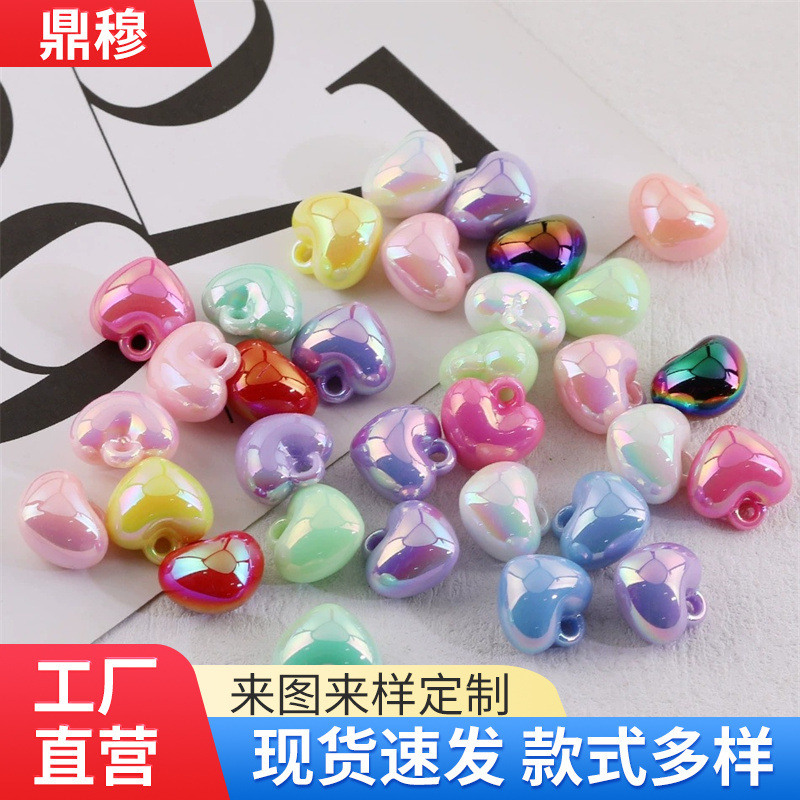 Macaron Color Heart-shaped Pendant Uv Plated Acrylic Hanging Hole Peach Heart