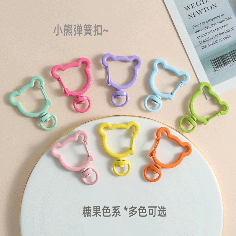 Diy Paint Candy Color Cute Bear Spring Buckle Jewelry Accessories Keychain Opening