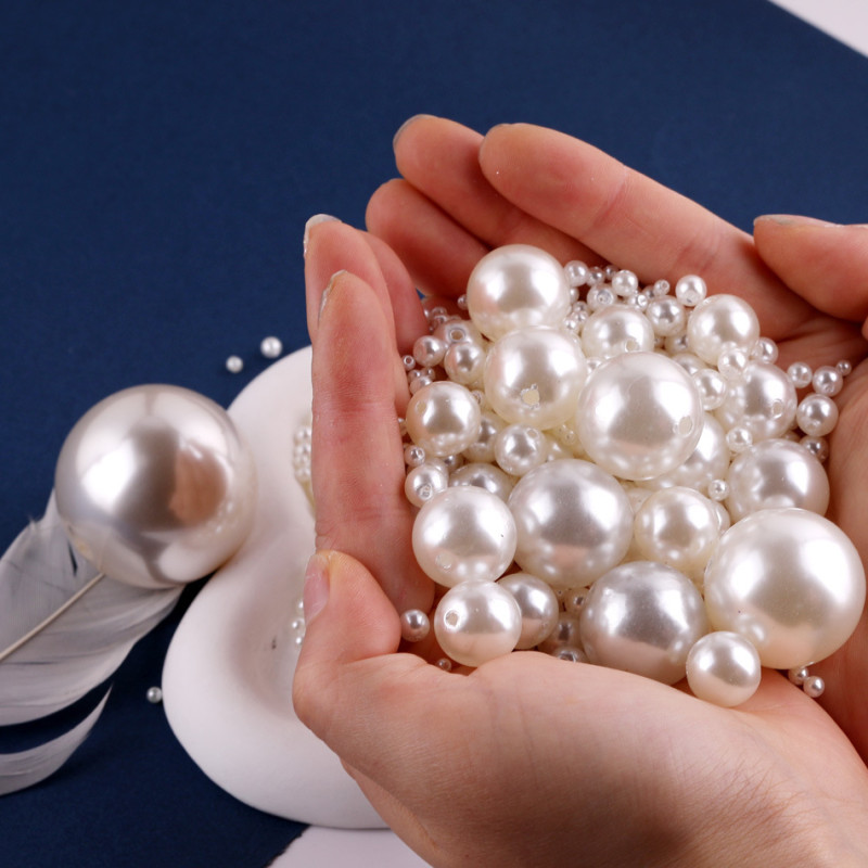 3-40mm Straight Hole Imitation Pearl Abs Round Loose Beads Diy Making Bracelet Necklace