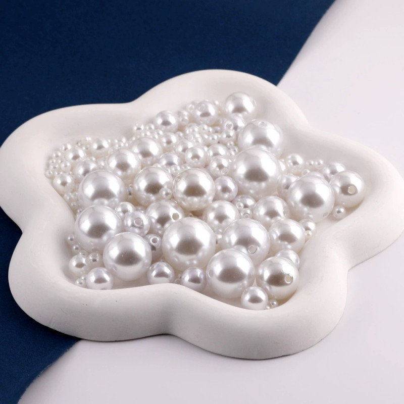 3-40mm Straight Hole Imitation Pearl Abs Round Loose Beads Diy Making Bracelet Necklace