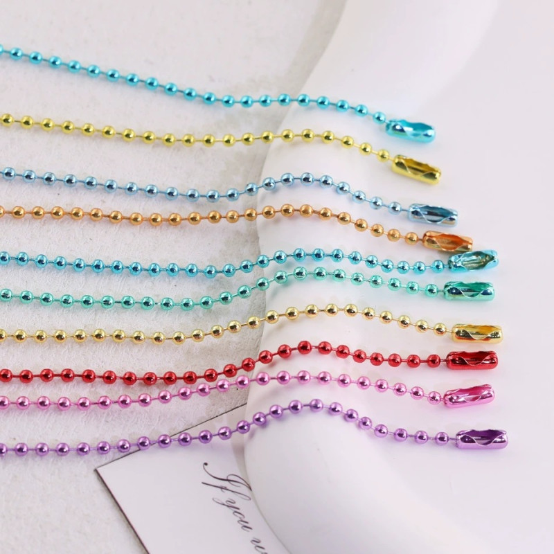 12cm Color Electrophoresis Bead Chain Diy Jewelry Round Wave Lanyard Buckle Tag
