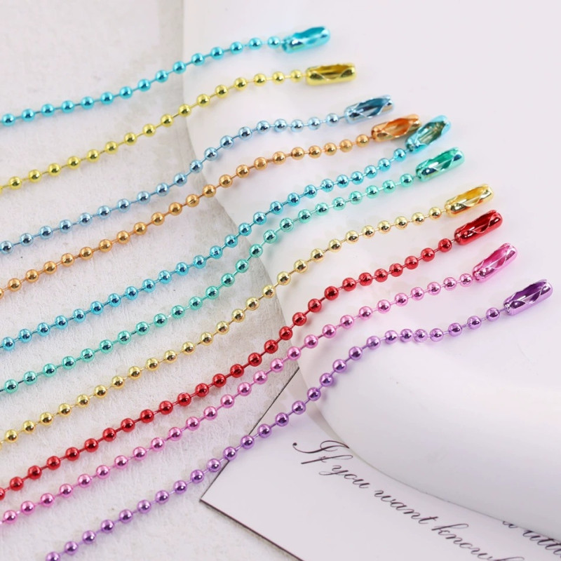 12cm Color Electrophoresis Bead Chain Diy Jewelry Round Wave Lanyard Buckle Tag