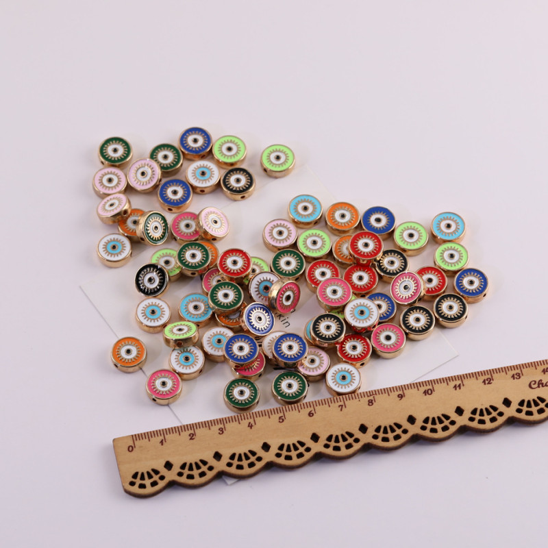 Colorful Double-sided Devil's Eye Oil Drop Round Spaced Beads Loose Straight Hole Diy