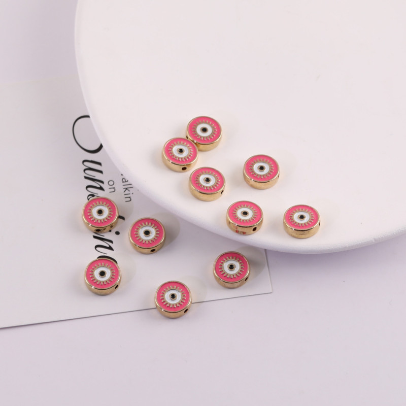 Colorful Double-sided Devil's Eye Oil Drop Round Spaced Beads Loose Straight Hole Diy