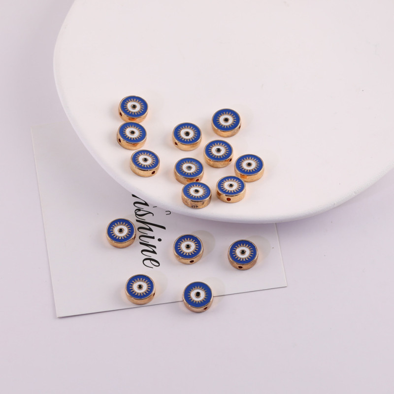 Colorful Double-sided Devil's Eye Oil Drop Round Spaced Beads Loose Straight Hole Diy