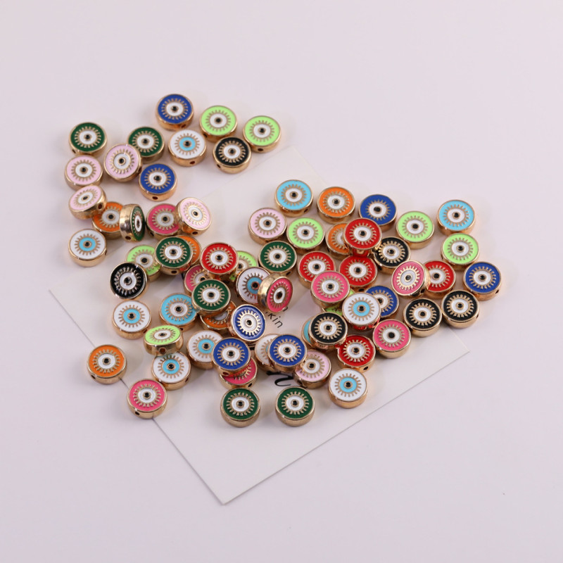 Colorful Double-sided Devil's Eye Oil Drop Round Spaced Beads Loose Straight Hole Diy