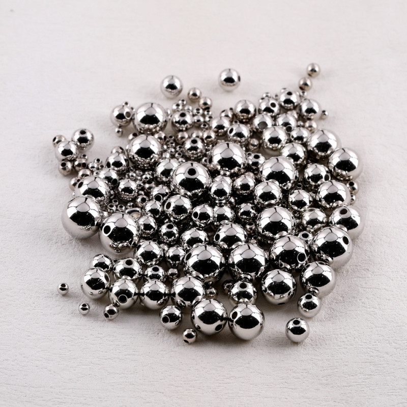 3-14mmccb Straight Hole Gold Silver White K Color Round Beads Diy Handmade Plastic Loose