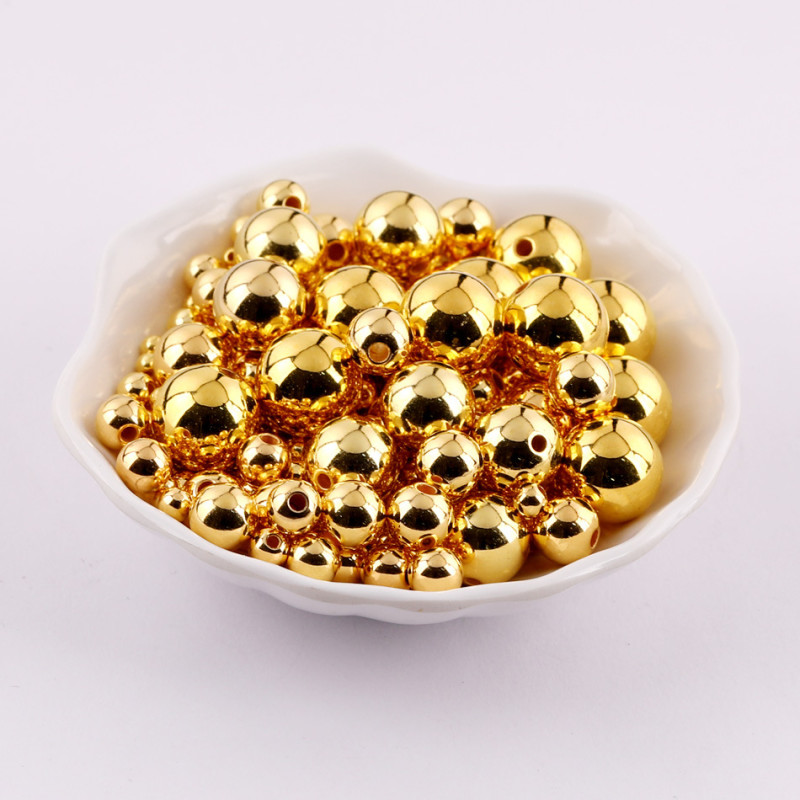 3-14mmccb Straight Hole Gold Silver White K Color Round Beads Diy Handmade Plastic Loose