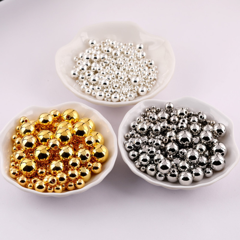 3-14mmccb Straight Hole Gold Silver White K Color Round Beads Diy Handmade Plastic Loose