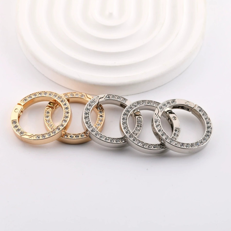 35mm Zinc Alloy Diamond Crystal Spring Ring Open Key Chain Round Buckle Car Key Jewelry