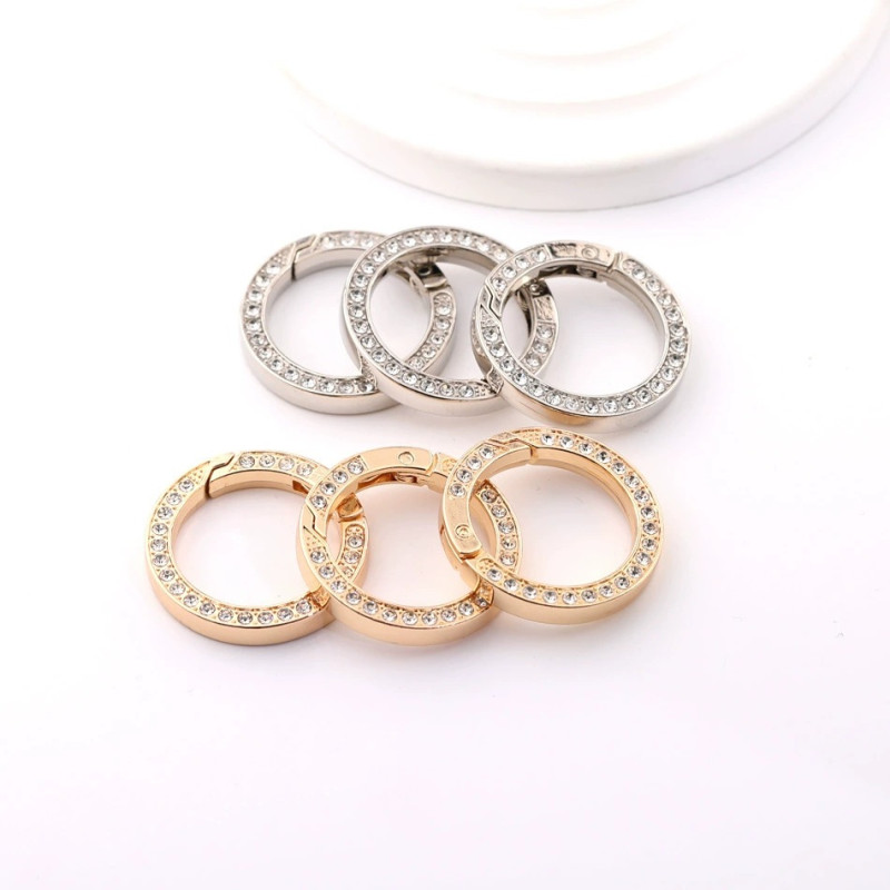 35mm Zinc Alloy Diamond Crystal Spring Ring Open Key Chain Round Buckle Car Key Jewelry