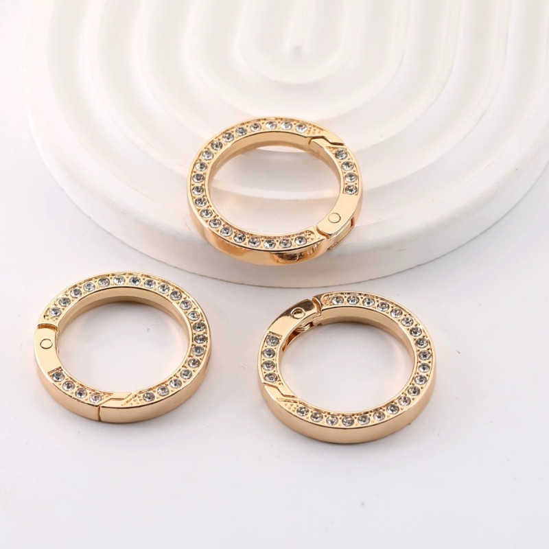 35mm Zinc Alloy Diamond Crystal Spring Ring Open Key Chain Round Buckle Car Key Jewelry