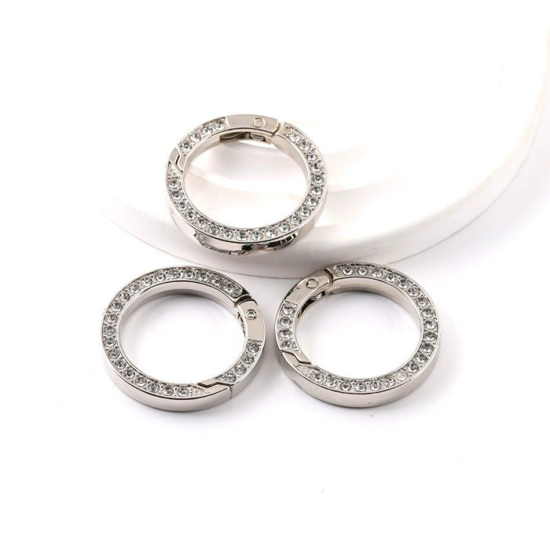 35mm Zinc Alloy Diamond Crystal Spring Ring Open Key Chain Round Buckle Car Key Jewelry
