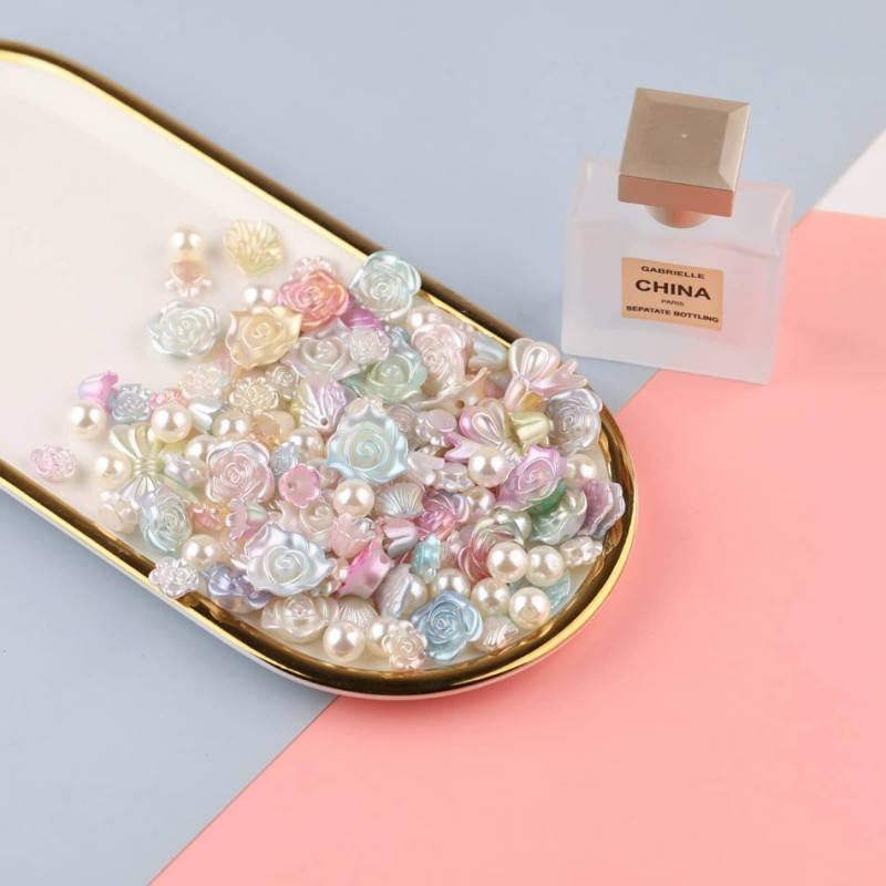 Cream glue rose fantasy baroque pearl bow diy handmade mobile phone case decorative patch