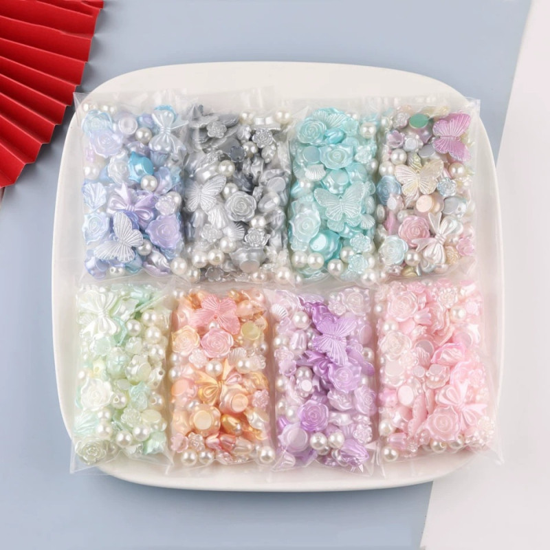 Cream glue rose fantasy baroque pearl bow diy handmade mobile phone case decorative patch