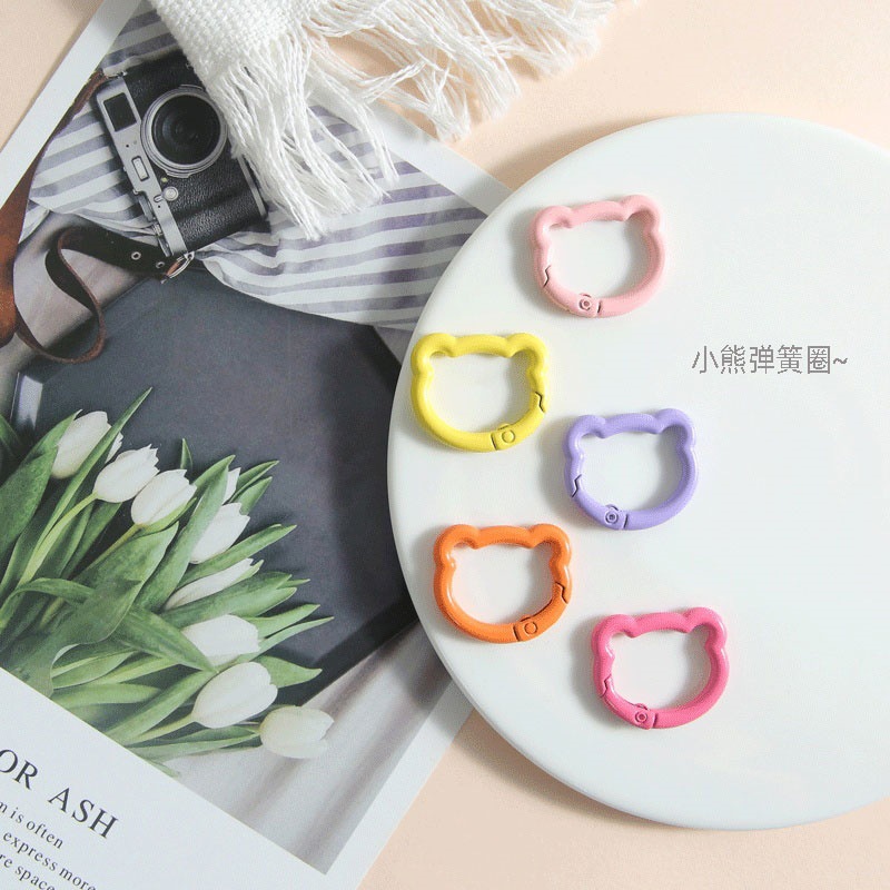 Diy Colorful Round Bear Spring Buckle Keychain Versatile Cute Fresh Backpack Pendant