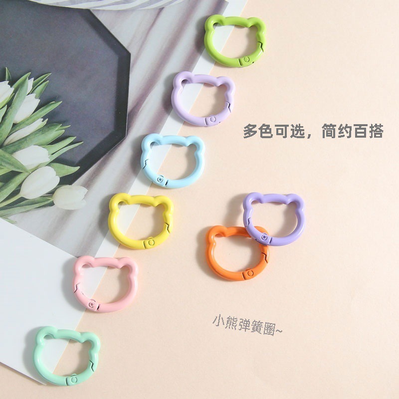 Diy Colorful Round Bear Spring Buckle Keychain Versatile Cute Fresh Backpack Pendant