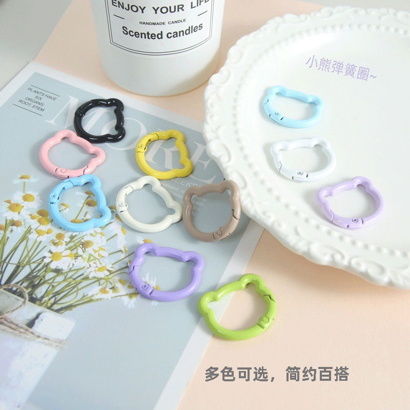 Diy Colorful Round Bear Spring Buckle Keychain Versatile Cute Fresh Backpack Pendant
