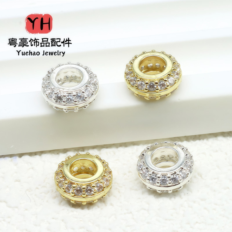 Color-preserving 18k Gold-plated Zircon Double-row Barrel Beads Spacer Wheel Diy Handmade