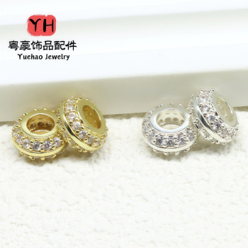 Color-preserving 18k Gold-plated Zircon Double-row Barrel Beads Spacer Wheel Diy Handmade