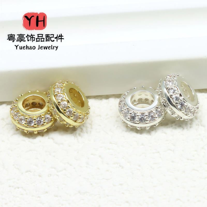 Color-preserving 18k Gold-plated Zircon Double-row Barrel Beads Spacer Wheel Diy Handmade