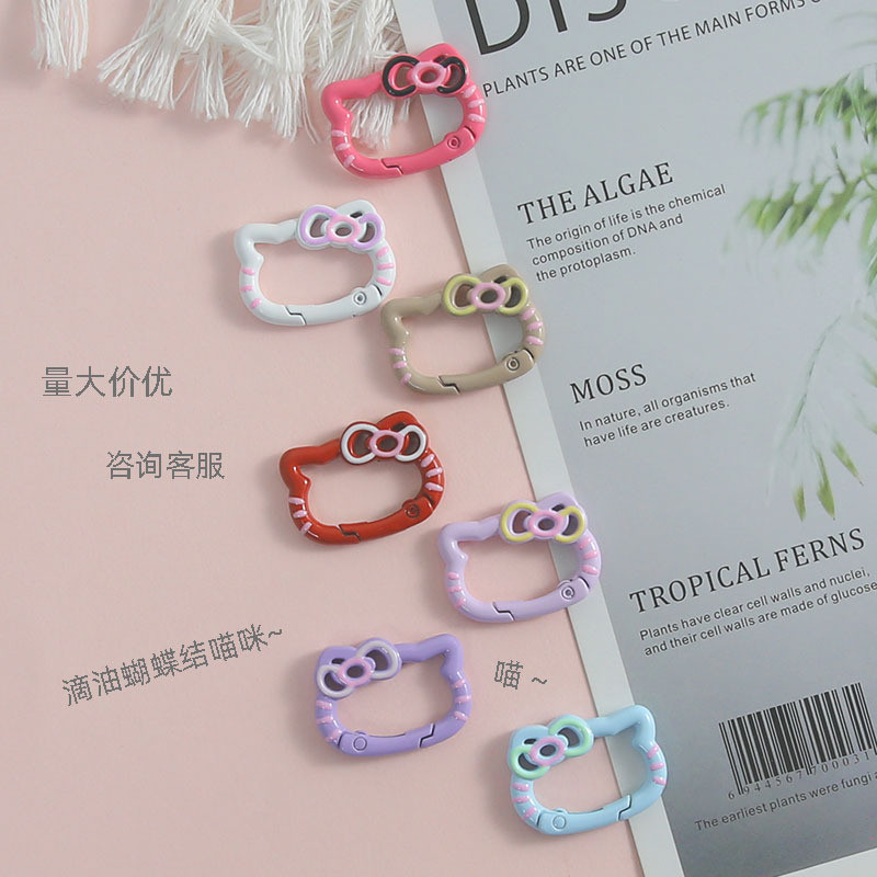 Cute Lace Kt Bow Cat Spring Buckle Drip Glaze Opening Diy Keychain Bag Pendant Accessories