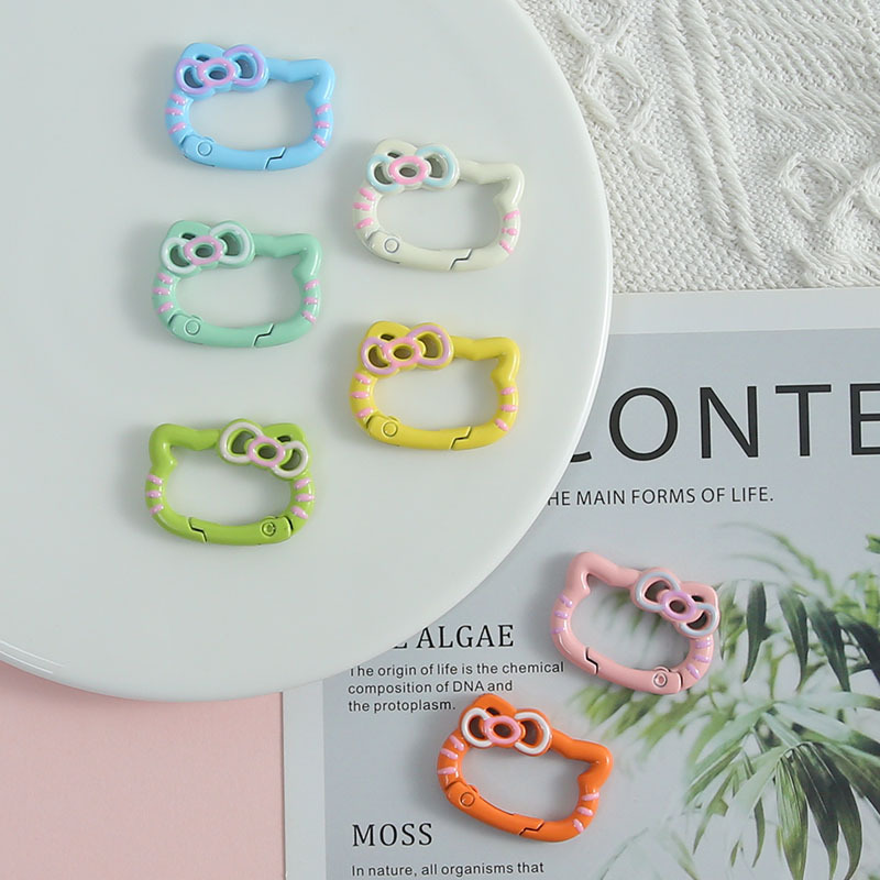 Cute Lace Kt Bow Cat Spring Buckle Drip Glaze Opening Diy Keychain Bag Pendant Accessories