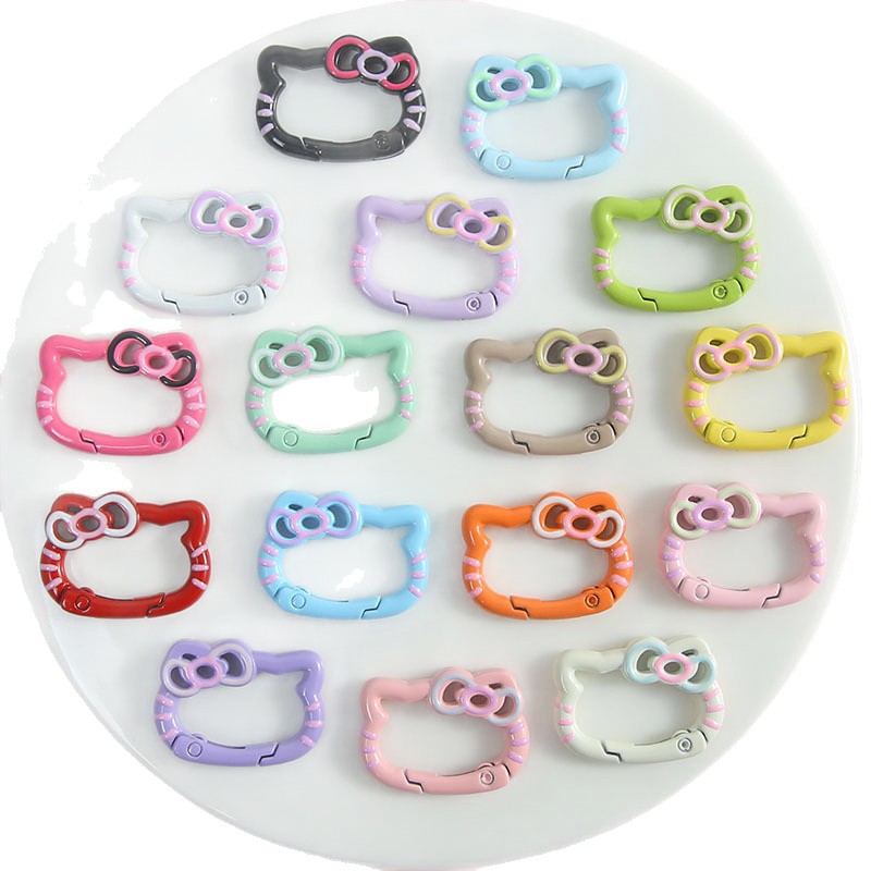 Cute Lace Kt Bow Cat Spring Buckle Drip Glaze Opening Diy Keychain Bag Pendant Accessories