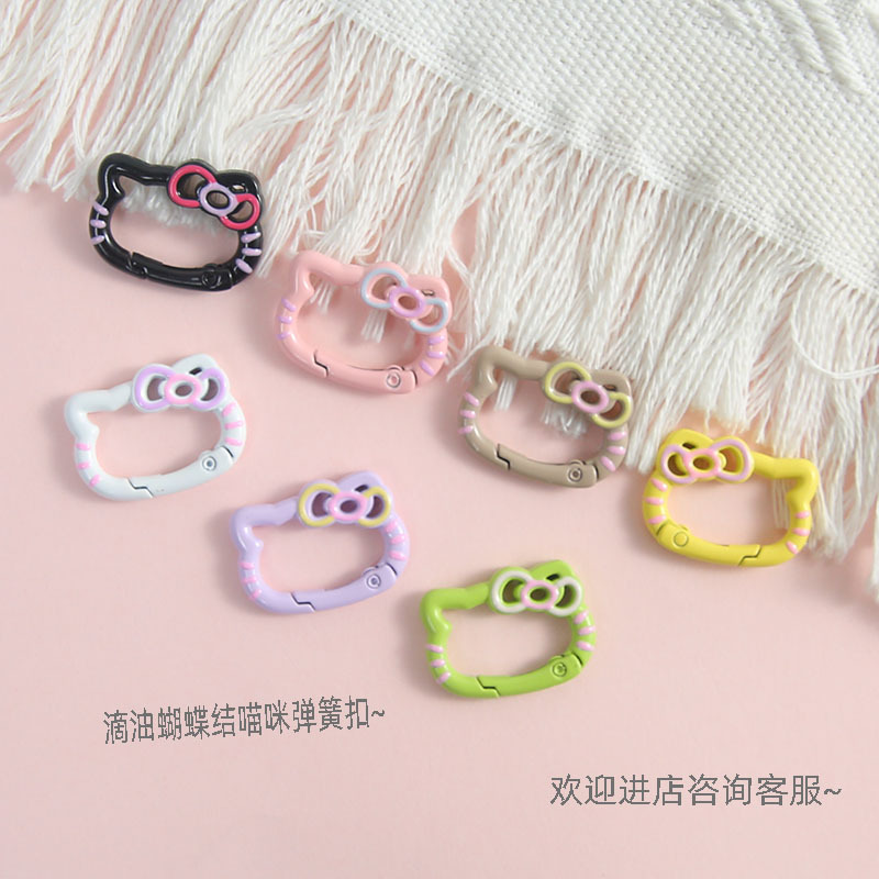 Cute Lace Kt Bow Cat Spring Buckle Drip Glaze Opening Diy Keychain Bag Pendant Accessories