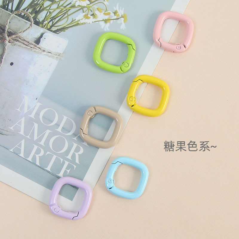 Colorful Cute Small Square Dopamine Spring Buckle Opening Diy Bag Doll Keychain Handmade