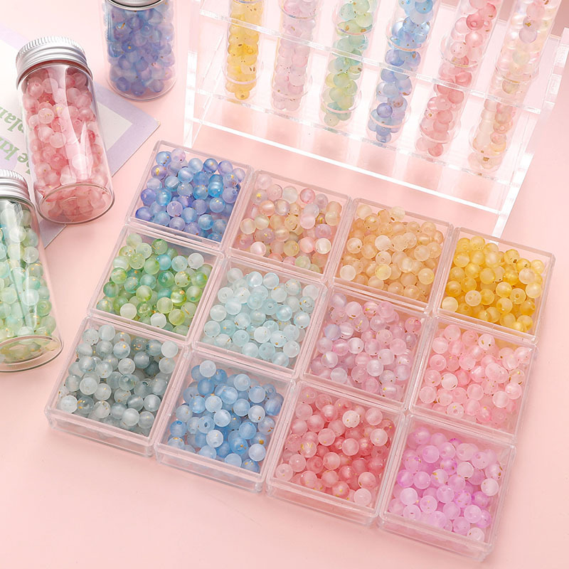 6/8mm Acrylic Sprinkled with Gold Two-color Round Beads Handmade Diy Beaded Bracelet