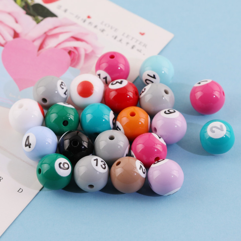 16mm Colorful Acrylic Simulated Billiard Beads Printed Digital Straight Hole Round Diy