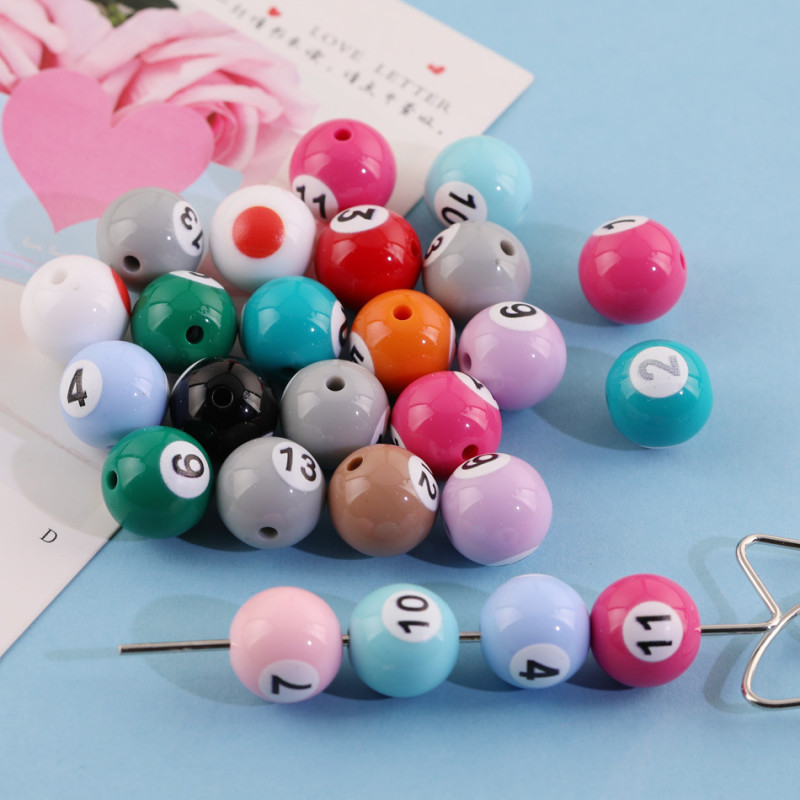 16mm Colorful Acrylic Simulated Billiard Beads Printed Digital Straight Hole Round Diy