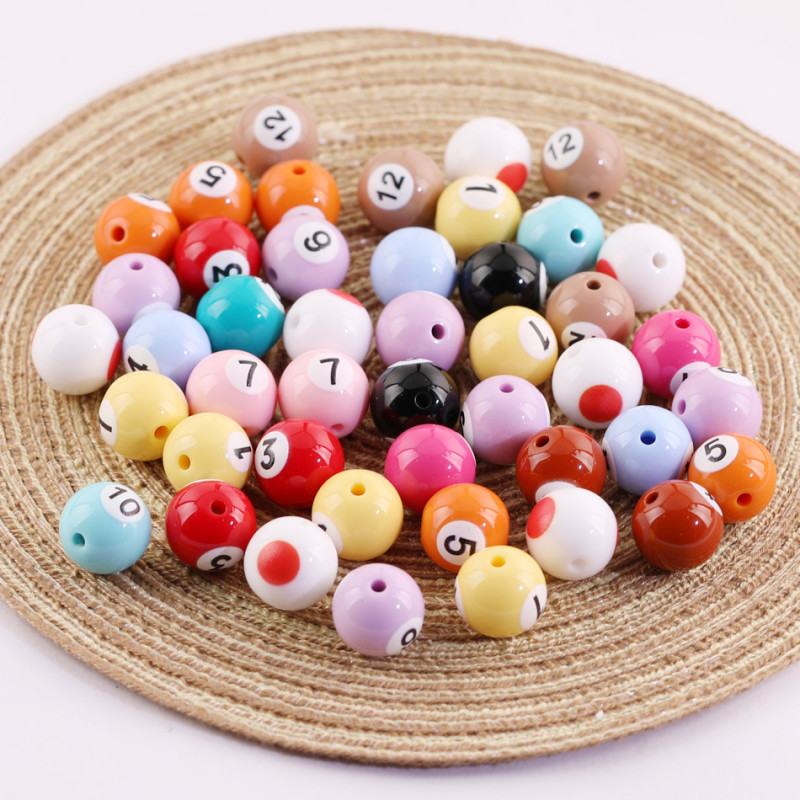 16mm Colorful Acrylic Simulated Billiard Beads Printed Digital Straight Hole Round Diy